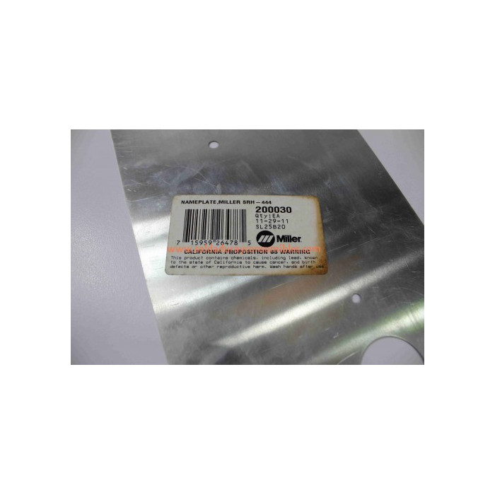 Miller Electric SRH-444 Nameplate 200030