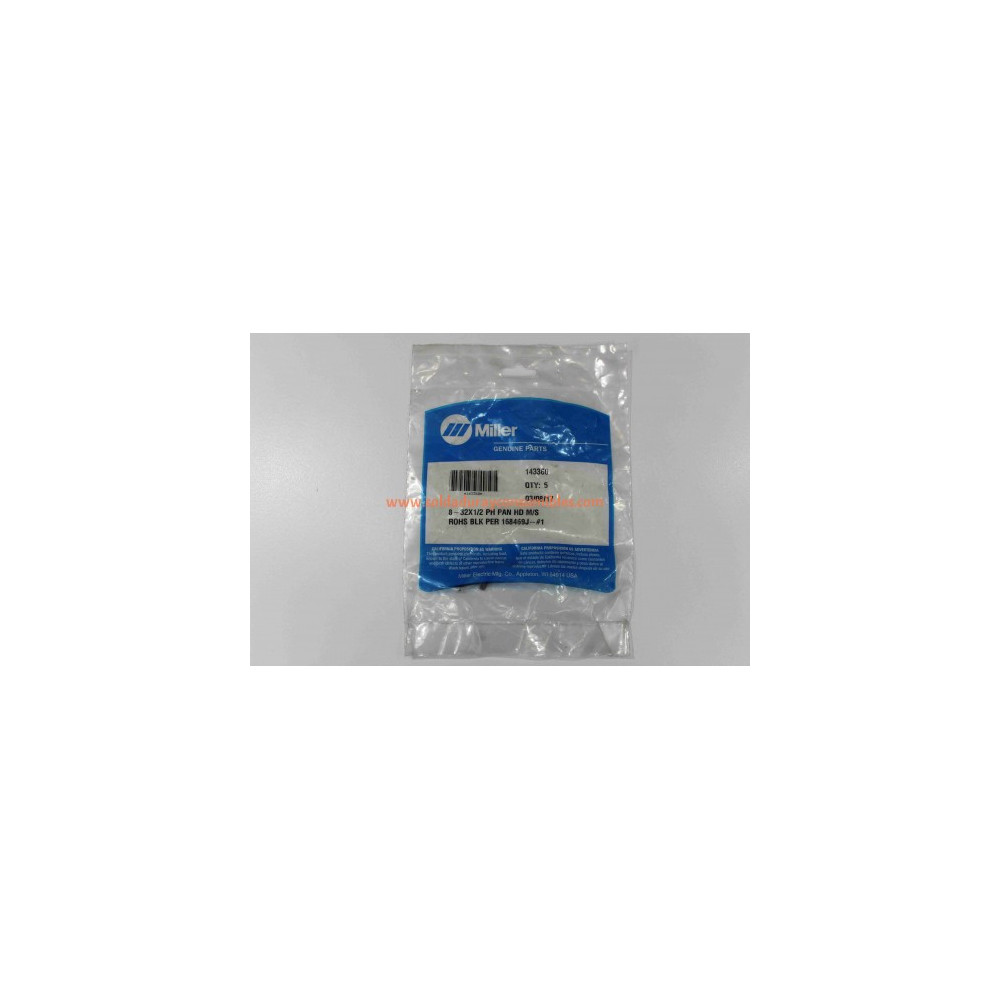 Miller 143360 Screw 008-32X .50 Pan head screw para Pistolas de alimentación Spoolmatic® de 15A / 30A